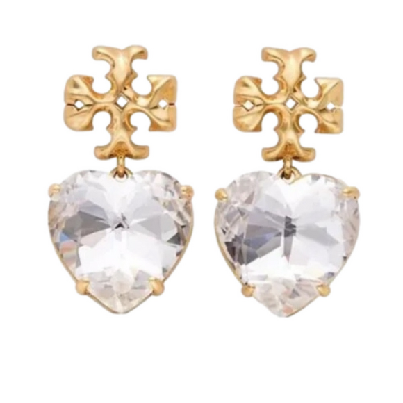 Tory Burch Jewelry - Tory Burch New Roxanne Crystal Brass Heart Drop Earrings